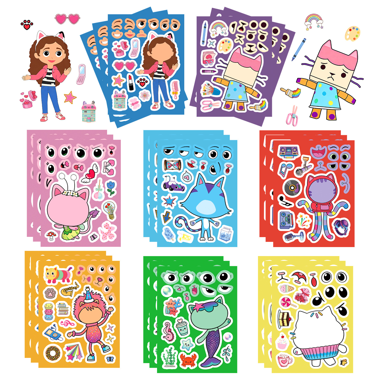 Kids Education Material - 8/16Sheets Gabby's Dollhouse Make A Face