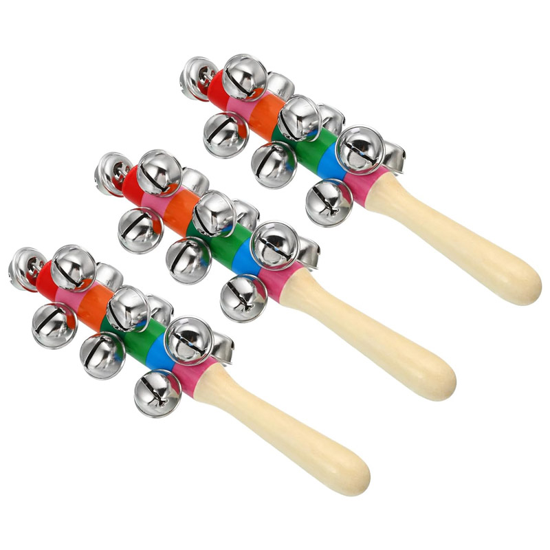 Kids Education Bell - 3PCS Rainbow Wooden Jingle Hand Bells