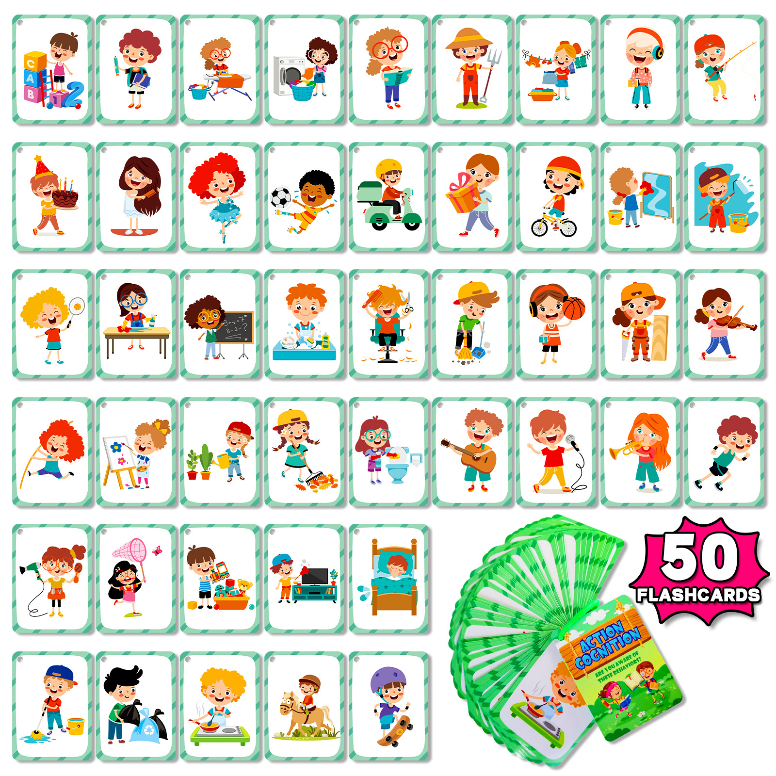 Kids Education Material - 50Pcs/Set Cognition Learning Card Funny Memory